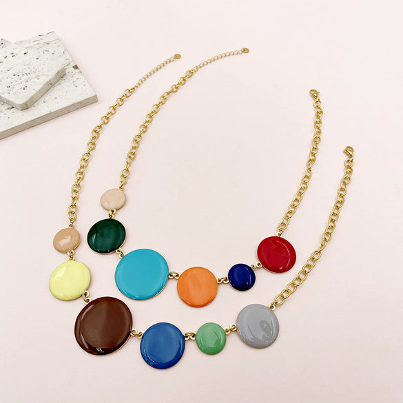 Wholesale Women's Stainless Steel And Titanium Steel Geometric Pendant Necklace With Electroplating Treatment