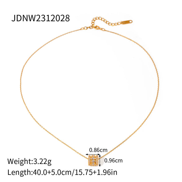 Wholesale Women's Stainless Steel And Titanium Steel Geometric Pendant Necklace With Zircon Inlaid And Electroplated