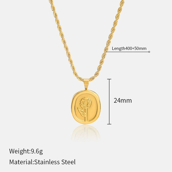 Wholesale Women's Stainless Steel And Titanium Steel Geometric Real Gold Plated Plant Flowers Style Rose Tag Clavicle Chain Necklace