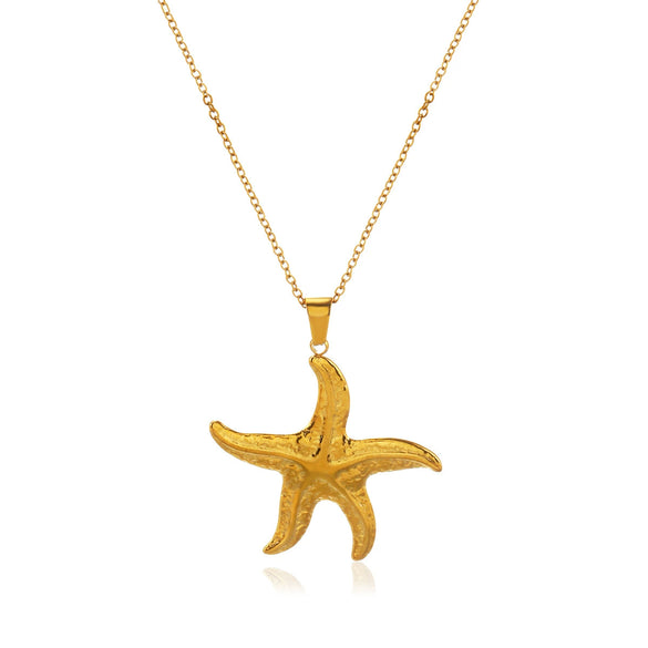Wholesale Women's Stainless Steel And Titanium Steel Geometric Starfish Necklace With Electroplating