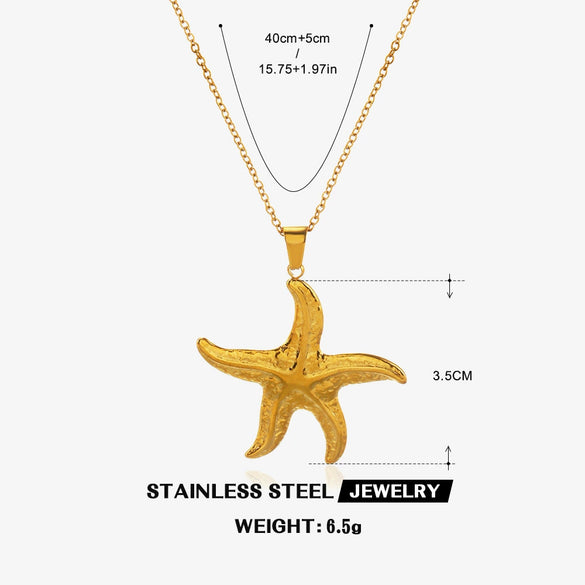 Wholesale Women's Stainless Steel And Titanium Steel Geometric Starfish Necklace With Electroplating