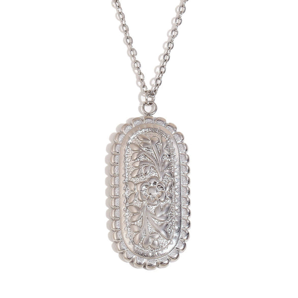Wholesale Women's Stainless Steel And Titanium Steel Geometric Style Ring And Oval Relief Necklace With Sawtooth Flowers Retro Design And Electroplating