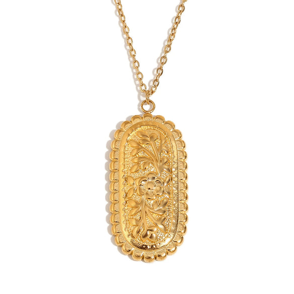 Wholesale Women's Stainless Steel And Titanium Steel Geometric Style Ring And Oval Relief Necklace With Sawtooth Flowers Retro Design And Electroplating