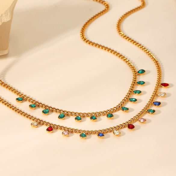 Wholesale Women's Stainless Steel And Titanium Steel Geometric Zircon Tassel Clavicle Necklace