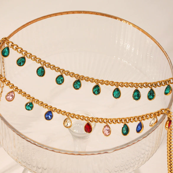 Wholesale Women's Stainless Steel And Titanium Steel Geometric Zircon Tassel Clavicle Necklace