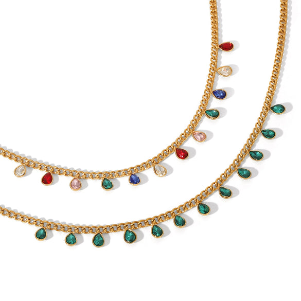 Wholesale Women's Stainless Steel And Titanium Steel Geometric Zircon Tassel Clavicle Necklace
