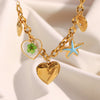 Wholesale Women's Stainless Steel And Titanium Steel Heart Shaped Imitation Pearl Pendant Necklace With 18K Gold Plated Electroplating