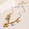 Wholesale Women's Stainless Steel And Titanium Steel Heart Shaped Imitation Pearl Pendant Necklace With 18K Gold Plated Electroplating