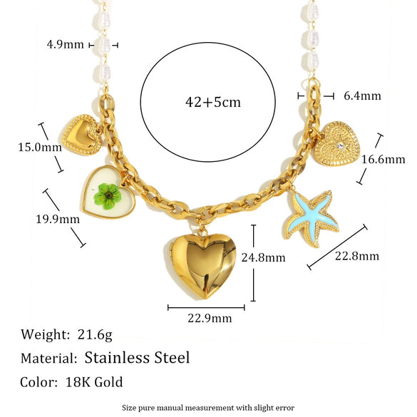 Wholesale Women's Stainless Steel And Titanium Steel Heart Shaped Imitation Pearl Pendant Necklace With 18K Gold Plated Electroplating
