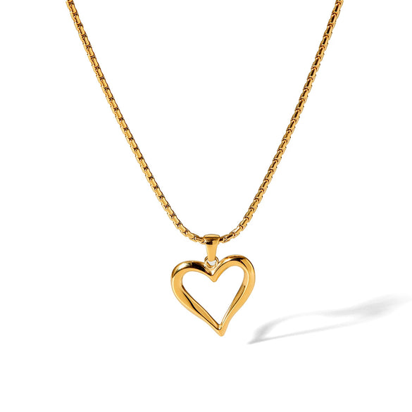 Wholesale Women's Stainless Steel And Titanium Steel Heartshaped Hollow Pendant Necklace With Electroplating Treatment