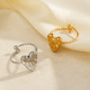 Wholesale Women's Stainless Steel And Titanium Steel Heartshaped Open Ring With Hammer Pattern And 18K Goldplated Electroplating