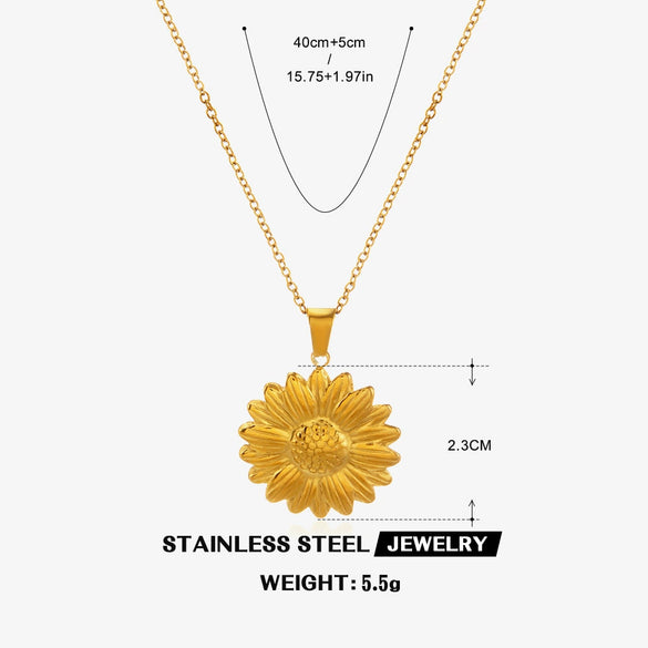 Wholesale Women's Stainless Steel And Titanium Steel Hiphop Sunflower Geometric Pattern Electroplated Clavicle Necklace