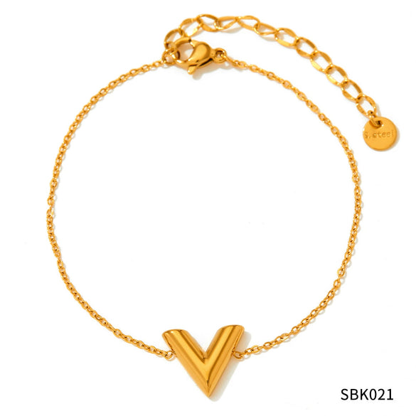 Wholesale Women's Stainless Steel And Titanium Steel Jewelry Set With Geometric V Shaped And Plant Flower Pattern Electroplated Stud Earrings Bracelet And Necklace