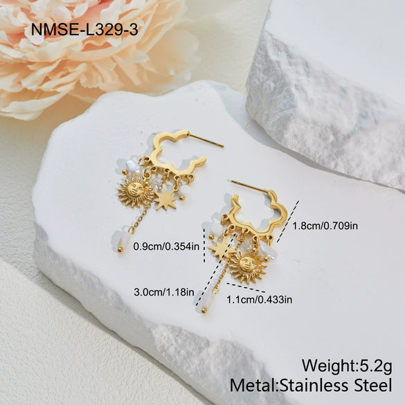 Wholesale Women's Stainless Steel And Titanium Steel Jewelry Set With Heart Drop Bell Patterns Electroplated For Office Ladies