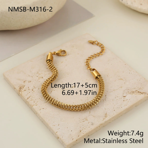 Wholesale Women's Stainless Steel And Titanium Steel Jewelry Set With Heart Water Drop Bell Geometric Patterns Gold Electroplated Clavicle Chain Necklace And Bracelet