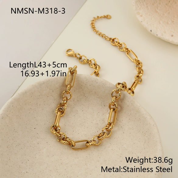 Wholesale Women's Stainless Steel And Titanium Steel Jewelry Set With Heart Water Drop Bell Geometric Patterns Gold Electroplated Clavicle Chain Necklace And Bracelet
