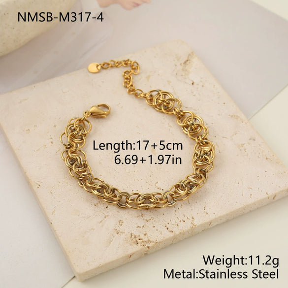 Wholesale Women's Stainless Steel And Titanium Steel Jewelry Set With Heart Water Drop Bell Geometric Patterns Gold Electroplated Clavicle Chain Necklace And Bracelet