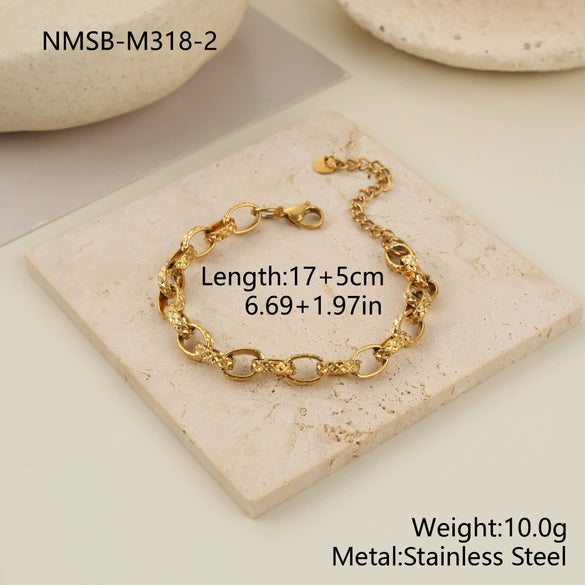 Wholesale Women's Stainless Steel And Titanium Steel Jewelry Set With Heart Water Drop Bell Geometric Patterns Gold Electroplated Clavicle Chain Necklace And Bracelet