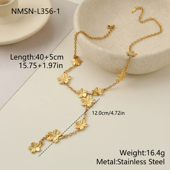 Wholesale Women's Stainless Steel And Titanium Steel Jewelry Set With Heart Water Drop Bell Patterns Electroplated Niche Design Fashion Ol Geometry Necklace And Bracelet