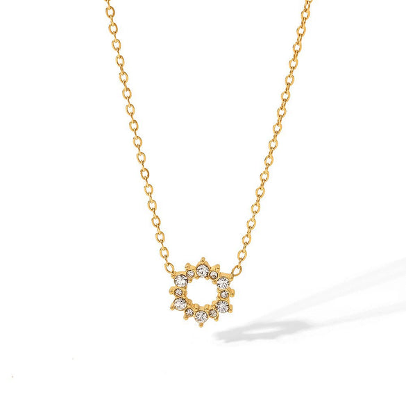 Wholesale Women's Stainless Steel And Titanium Steel Jewelry With Geometric Pattern Electroplated Snake Bone Chain And Irregular Round Zircon Inlaid Ring And Necklace