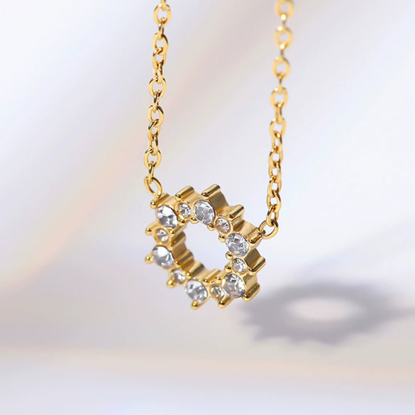 Wholesale Women's Stainless Steel And Titanium Steel Jewelry With Geometric Pattern Electroplated Snake Bone Chain And Irregular Round Zircon Inlaid Ring And Necklace