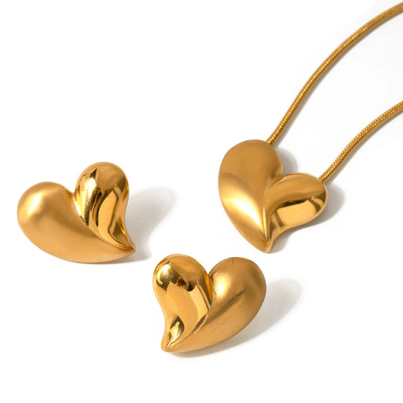 Wholesale Women's Stainless Steel And Titanium Steel Jewelry With Love Water Drops Bell Pattern Earrings And Necklace Electroplated