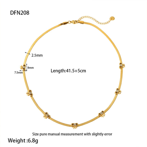 Wholesale Women's Stainless Steel And Titanium Steel 18K Gold Plated Diamond Butterfly Cross Chain Necklace With Bow Pattern