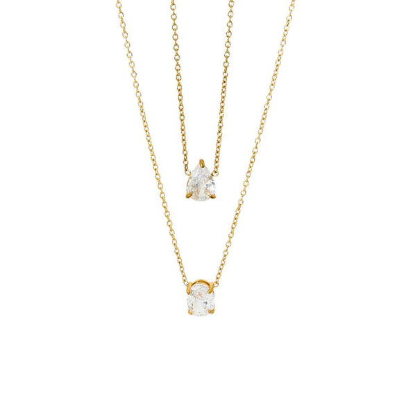 Wholesale Women's Stainless Steel And Titanium Steel 18K Gold Plated Drop Shape Pendant Necklace With O Word Chain
