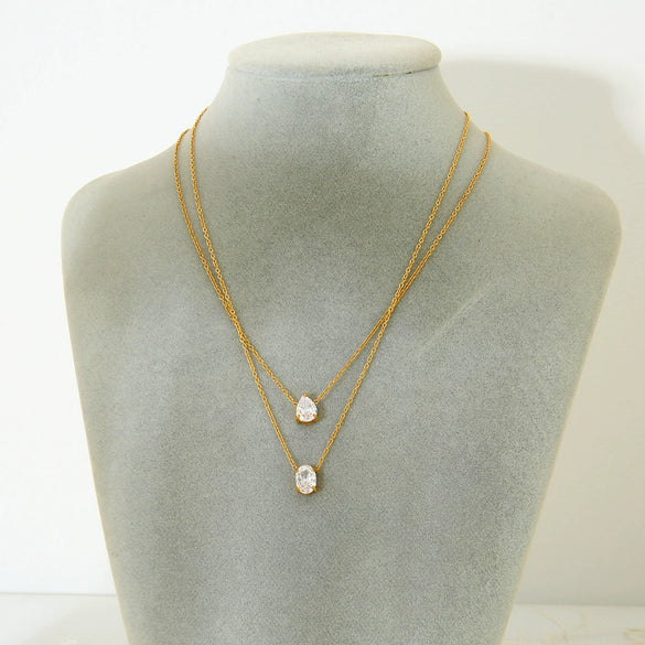 Wholesale Women's Stainless Steel And Titanium Steel 18K Gold Plated Drop Shape Pendant Necklace With O Word Chain