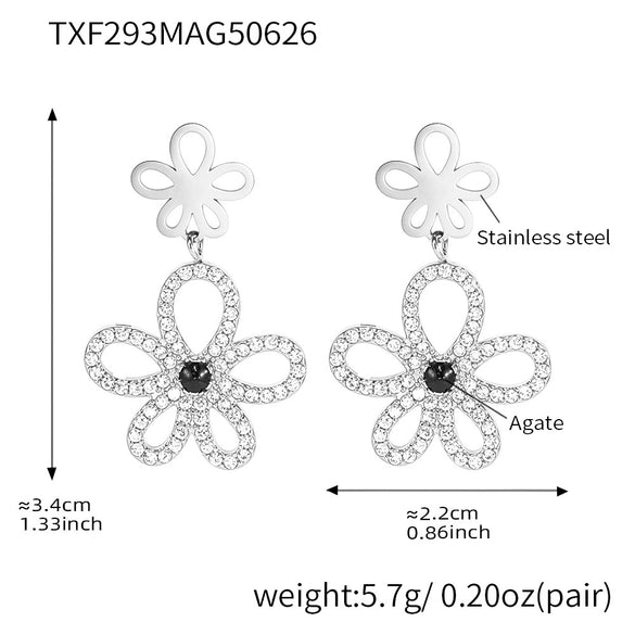 Wholesale Women's Stainless Steel And Titanium Steel Multipendant Necklace Earrings Bracelet Set 18K Gold Plated Ferris Wheel Flower Jewelry