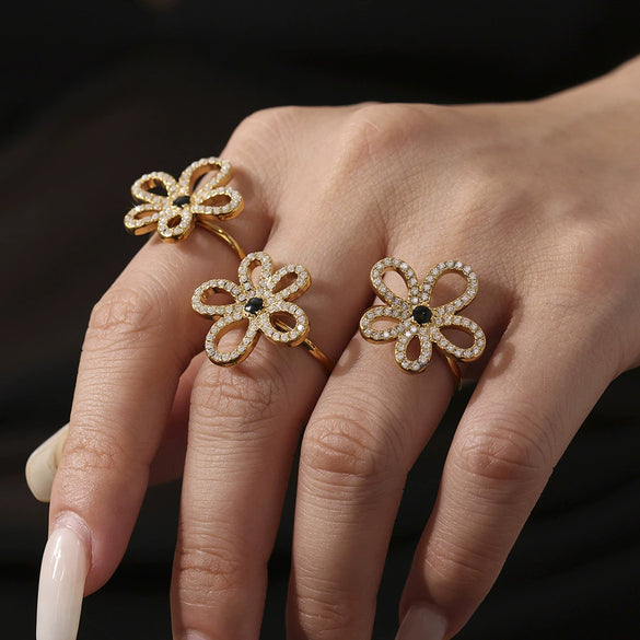 Wholesale Women's Stainless Steel And Titanium Steel Multipendant Necklace Earrings Bracelet Set 18K Gold Plated Ferris Wheel Flower Jewelry