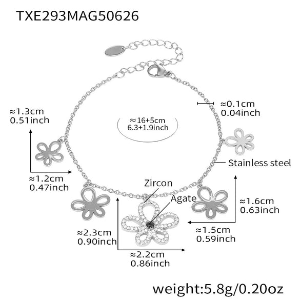 Wholesale Women's Stainless Steel And Titanium Steel Multipendant Necklace Earrings Bracelet Set 18K Gold Plated Ferris Wheel Flower Jewelry