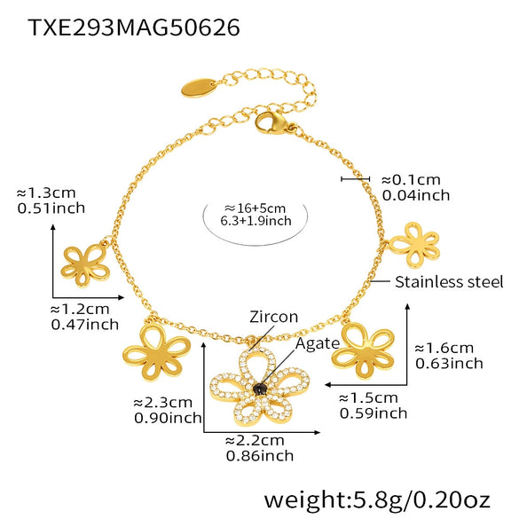 Wholesale Women's Stainless Steel And Titanium Steel Multipendant Necklace Earrings Bracelet Set 18K Gold Plated Ferris Wheel Flower Jewelry