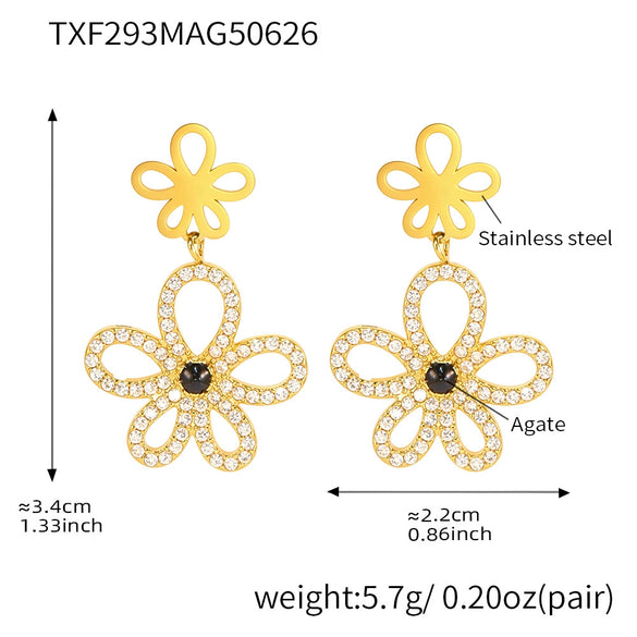 Wholesale Women's Stainless Steel And Titanium Steel Multipendant Necklace Earrings Bracelet Set 18K Gold Plated Ferris Wheel Flower Jewelry