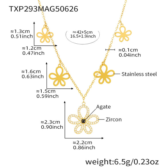 Wholesale Women's Stainless Steel And Titanium Steel Multipendant Necklace Earrings Bracelet Set 18K Gold Plated Ferris Wheel Flower Jewelry