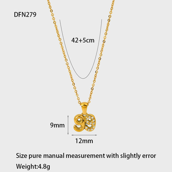 Wholesale Women's Stainless Steel And Titanium Steel Necklace With Diamondencrusted Bubble Letter And Number Pendant 18K Gold Plated