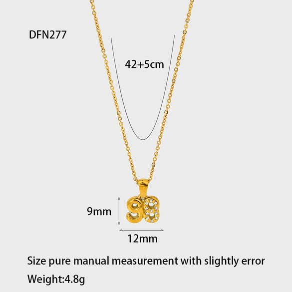 Wholesale Women's Stainless Steel And Titanium Steel Necklace With Diamondencrusted Bubble Letter And Number Pendant 18K Gold Plated