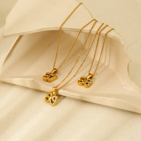 Wholesale Women's Stainless Steel And Titanium Steel Necklace With Diamondencrusted Bubble Letter And Number Pendant 18K Gold Plated