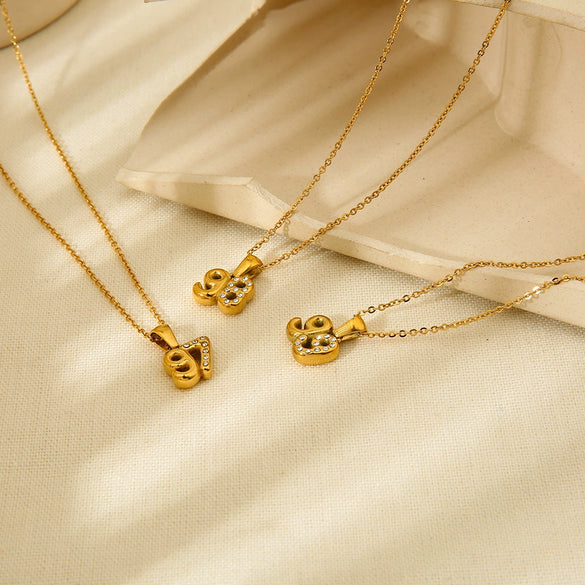Wholesale Women's Stainless Steel And Titanium Steel Necklace With Diamondencrusted Bubble Letter And Number Pendant 18K Gold Plated