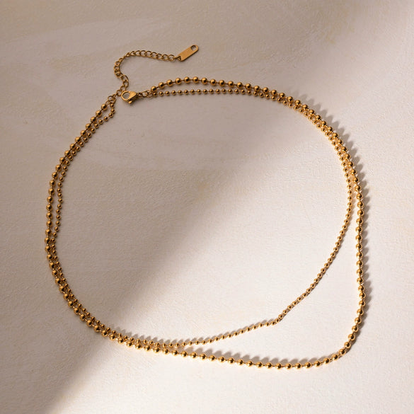 Wholesale Women's Stainless Steel And Titanium Steel Necklace With Geometric Design Electroplated Double Layer Large And Small Round Beads