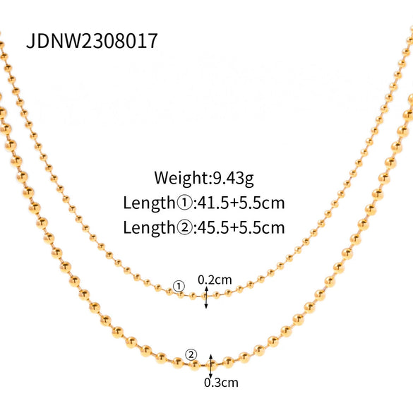 Wholesale Women's Stainless Steel And Titanium Steel Necklace With Geometric Design Electroplated Double Layer Large And Small Round Beads