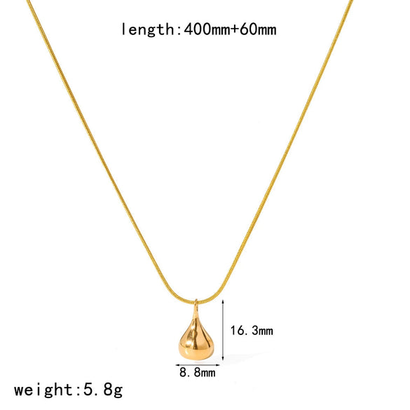 Wholesale Women's Stainless Steel And Titanium Steel Necklace With 18K Gold Water Drop Pendant And Round Snake Chain Pvd Furnace Vacuum Real Gold Plated
