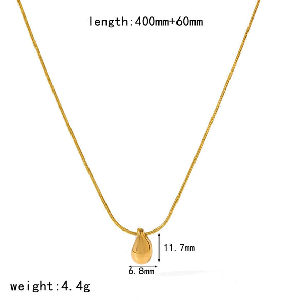 Wholesale Women's Stainless Steel And Titanium Steel Necklace With 18K Gold Water Drop Pendant And Round Snake Chain Pvd Furnace Vacuum Real Gold Plated