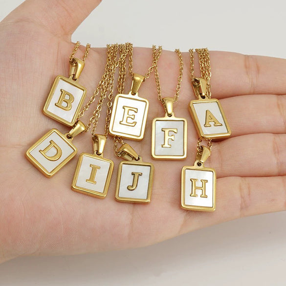 Wholesale Women's 316L Stainless Steel And 316L Stainless Steel Necklace With Natural Shells Letters Numbers Text Pattern 18K Gold Plated Vacuum Electroplating In Furnace Cross Chain Style