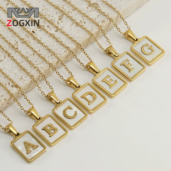 Wholesale Women's 316L Stainless Steel And 316L Stainless Steel Necklace With Natural Shells Letters Numbers Text Pattern 18K Gold Plated Vacuum Electroplating In Furnace Cross Chain Style