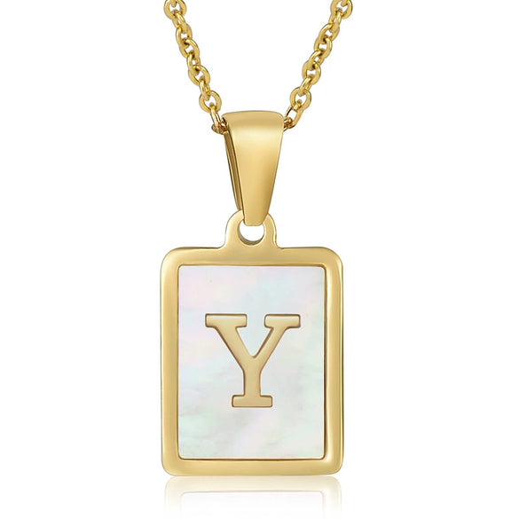 Wholesale Women's 316L Stainless Steel And 316L Stainless Steel Necklace With Natural Shells Letters Numbers Text Pattern 18K Gold Plated Vacuum Electroplating In Furnace Cross Chain Style