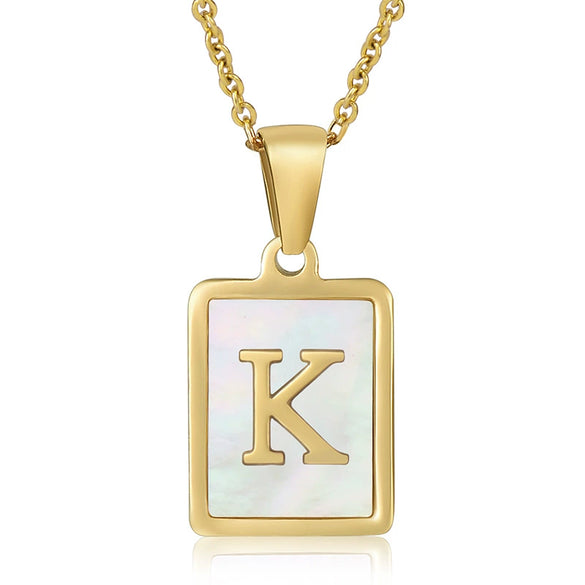 Wholesale Women's 316L Stainless Steel And 316L Stainless Steel Necklace With Natural Shells Letters Numbers Text Pattern 18K Gold Plated Vacuum Electroplating In Furnace Cross Chain Style