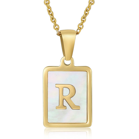 Wholesale Women's 316L Stainless Steel And 316L Stainless Steel Necklace With Natural Shells Letters Numbers Text Pattern 18K Gold Plated Vacuum Electroplating In Furnace Cross Chain Style
