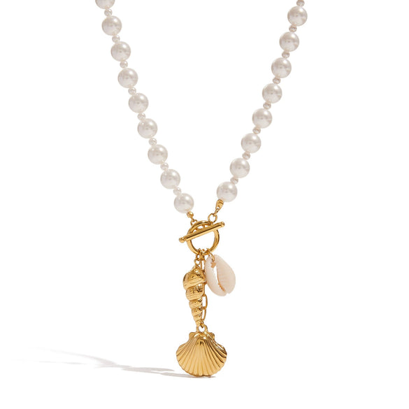 Wholesale Women's Stainless Steel And Titanium Steel Pearl Necklace With Geometric Pattern Electroplated Light Luxury Niche Style