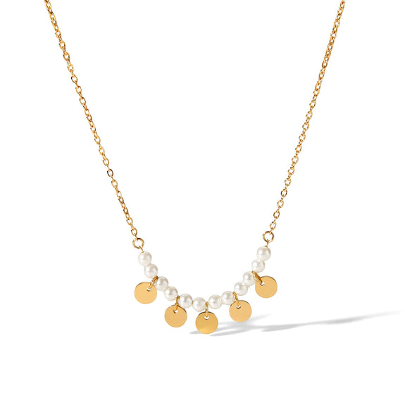Wholesale Women's Stainless Steel And Titanium Steel Pearl Necklace With Geometric Pendant And Ochain Electroplated Design